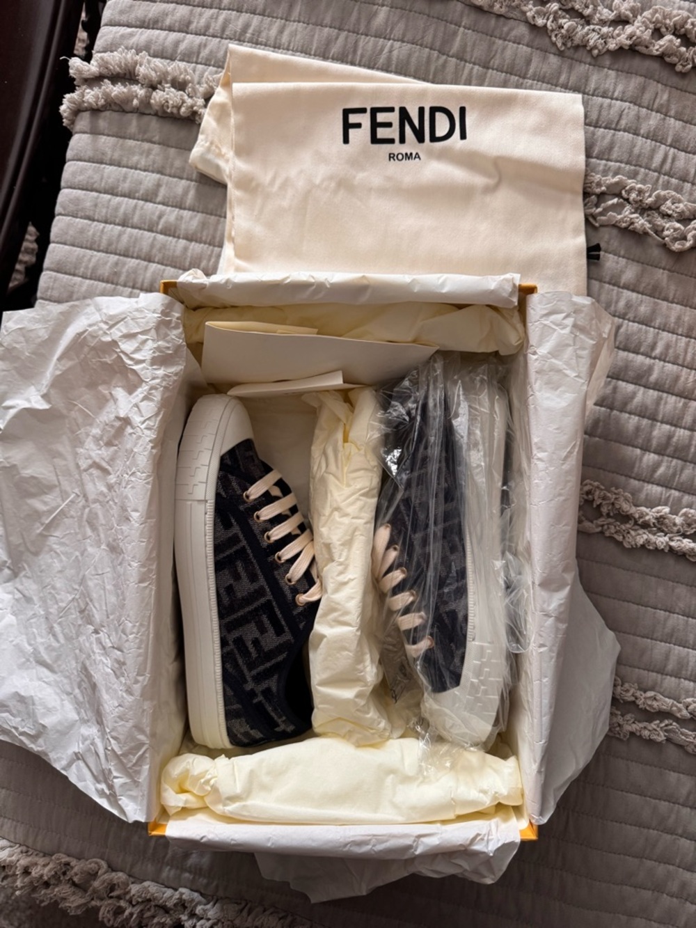 Fendi Women Domino FF Chenille Jacquard Low-Top Sneakers
